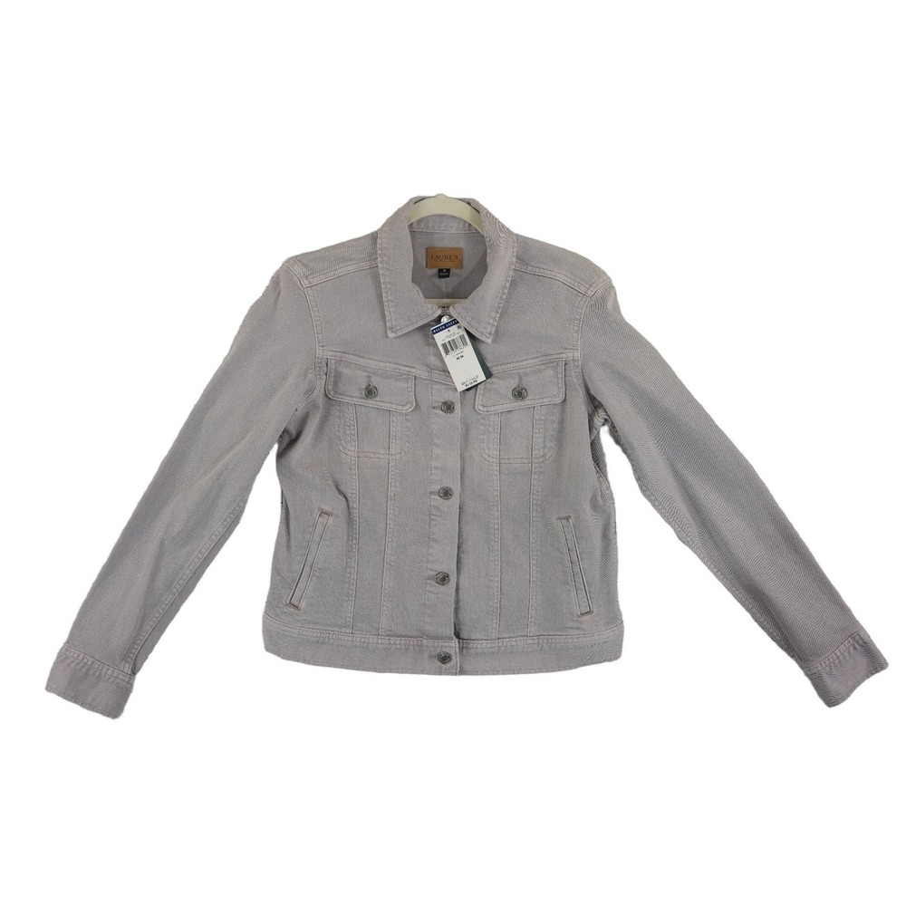 NEW Lauren Ralph Lauren Trucker Jacket Womens Size Medium Pale Lavender Corduroy